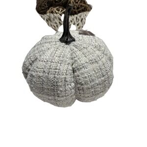 Fall Farmhouse Decor Large White Tweed‎ Pumpkin with Black Stem